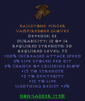 Hailstone Finger - 20 IAS 8 CB 13 STR 2 Dex 5 LR - Gloves