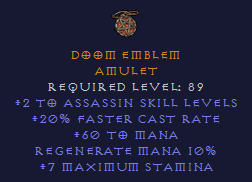 Doom Emblem - 2 Assassin 20 FCR 60 Mana - Amulet