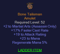 Bone  talisman - +2 Martial Arts 17 FCR
