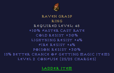 Raven Grasp - 10 FCR 15% MF 30 CR 30 PR 4 FR 4 LR - D2Bits