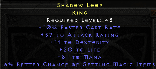 Shadow Loop - 10 FCR 14 Dex 20 Life 81 Mana - Non Ladder - D2Bits