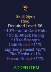 Skull Gyre - 10 FCR 19 STR 11 All Resist 27 LR - D2Bits