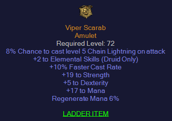 Viper Scrab - +2 Elemental Druid 10 FCR 19 Strength
