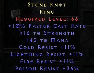 Stone Knot - 10 FCR 16 STR 42 Mana 11 All Resist 36 PR - Non Ladder - D2Bits