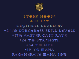 Stone Noose - 2 Sorceress 17 FCR - Strength Life - Amulet - D2Bits
