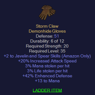Storm Claw - 2 Jav 20 IAS 3 ML 3 LL 13 mana - D2Bits