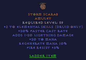Storm Scarab - 2 Elemental 20 FCR - Amulet - D2Bits