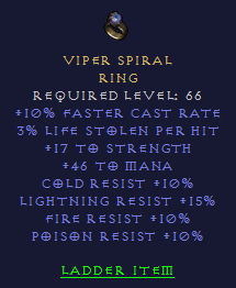 Viper Spiral - FCR STR Mana  All Resist