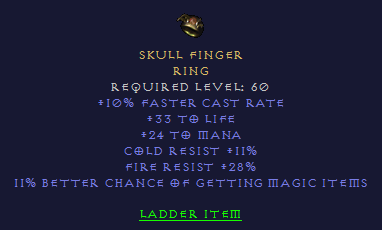 Skull Finger - FCR Life Mana CR FR MF - Ring