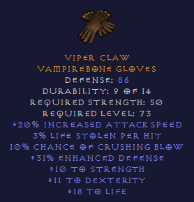 Viper Claw - 20 IAS 10 CB 21 Stat - Gloves