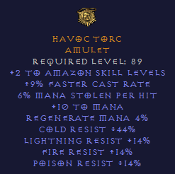 Havoc Torc - Amazon Amulet with Mana steal