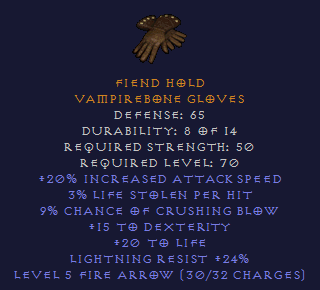 Fiend Hold - 20 IAS Crushing blow DEX LR - Gloves