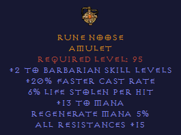 Rune Noose - Barbarian FCR LL All Res - Amulet