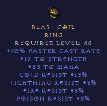 Beast Coil - FCR STR Mana All Res - Ring