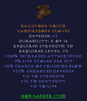 Hailstone Touch - 20 IAS 10 CB 12 STR 13 STR - Gloves