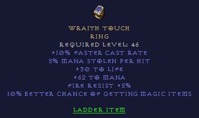 Wraith Touch - FCR ML Life Mana Mf - D2Bits