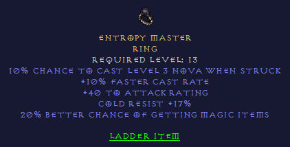 Entropy Master - 10 FCR  20% MF 17% Cold Resist