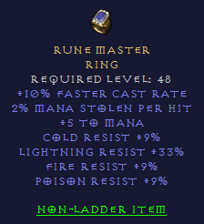 Rune Master - 10 FCR 2 ML 9 all resist 33 LR