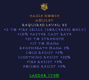 Eagle Noose - 2 Fire 10 FCR 21 STR 9 All Resist 22 LR