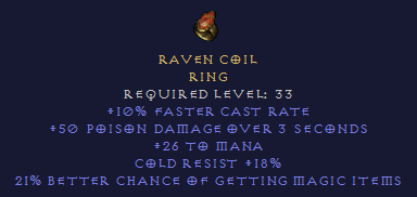 Raven Coil - FCR 21% MF Mana Cold Resist - Ring